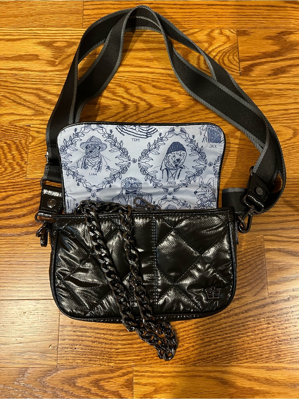 Oliver Thomas Quilted Black Crossbody Bag with Chain Strap